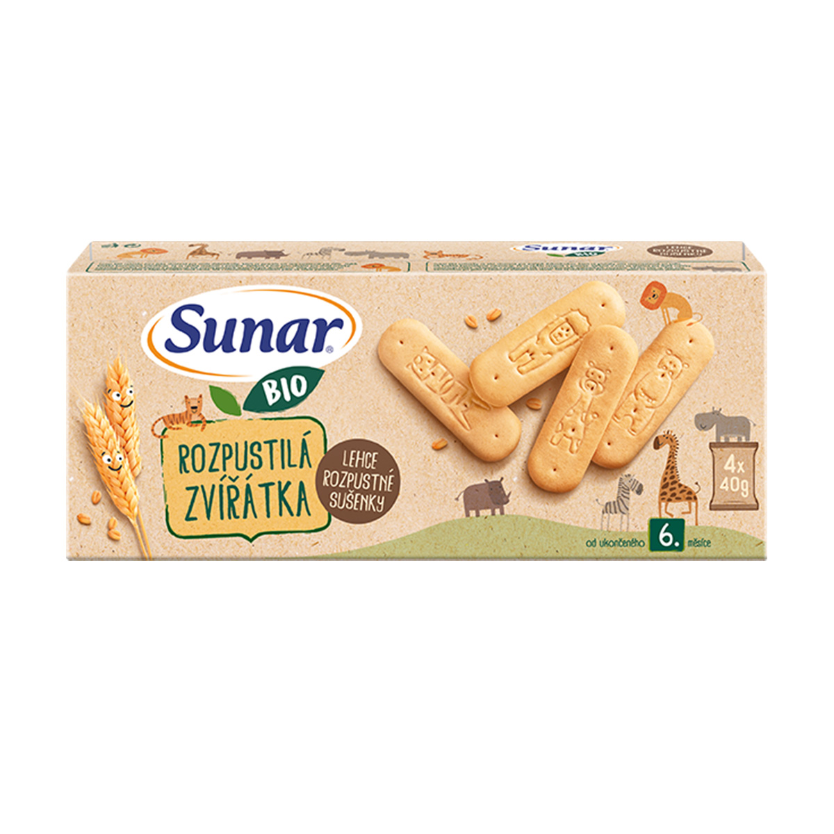 Sunar BIO Sušenky Rozpustilá zvířátka 6m+ 4x40 g Sunar