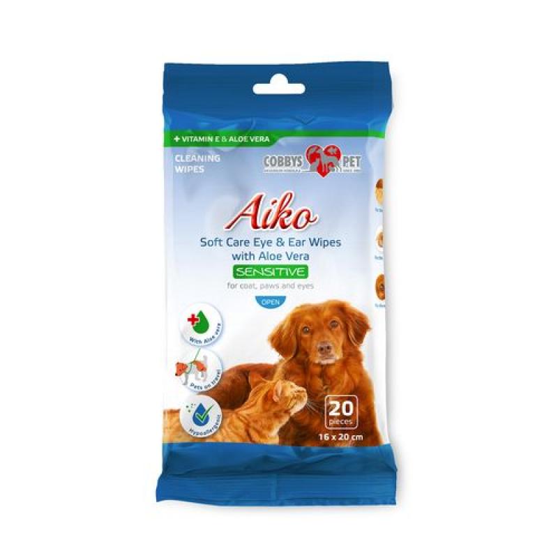 Aiko Soft Care Sensitive 16x20cm vlhčené utěrky na oči a uši pro psy a kočky Aiko