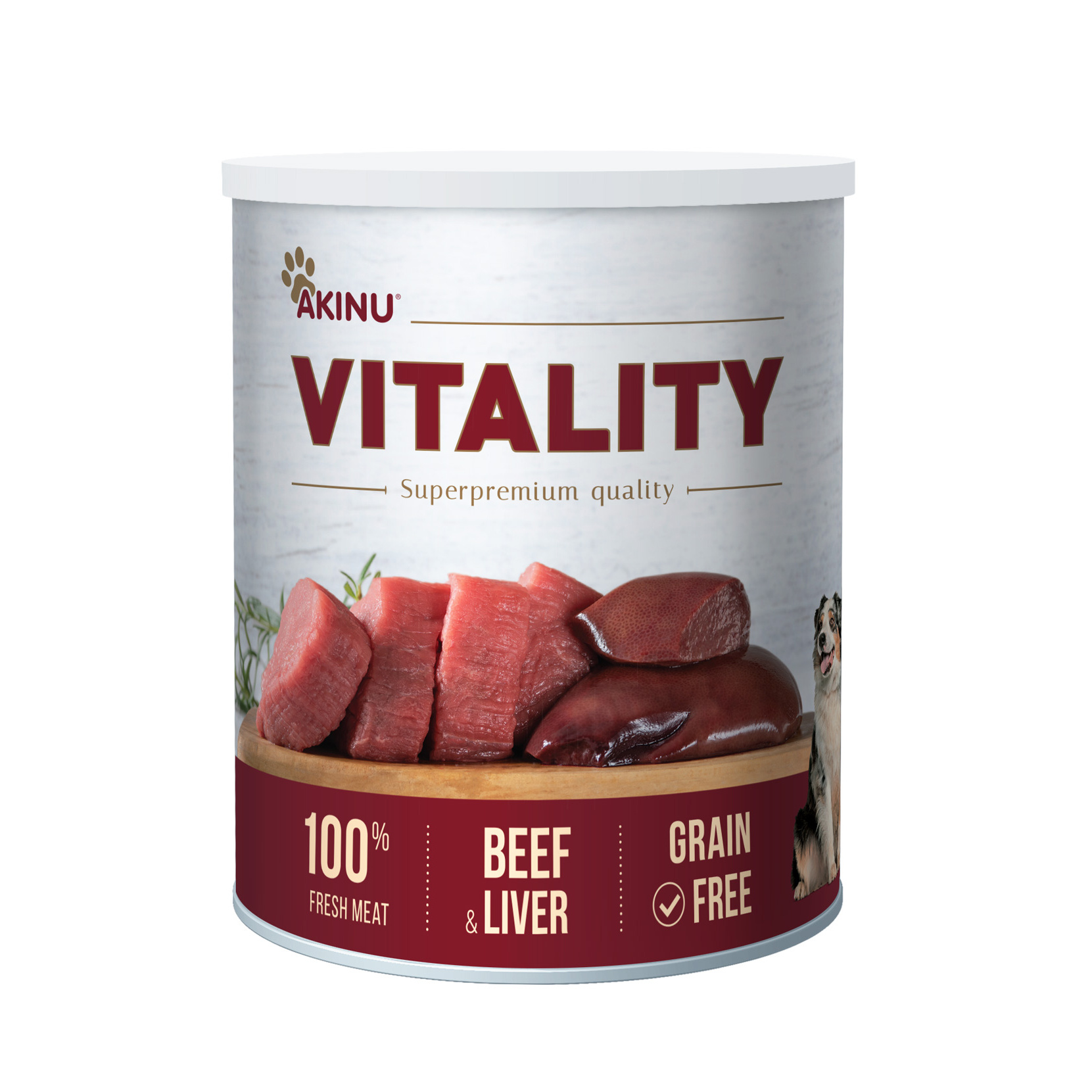 Akinu VITALITY konzerva pro psy hovězí s játry mleté 800 g Akinu