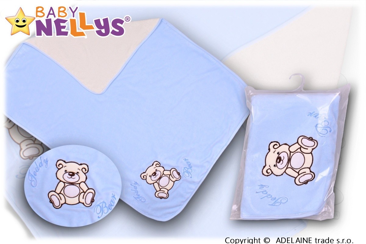 Baby Nellys Deka/dečka froté/velur - Medvídek Teddy Bear - sv. modrá Baby Nellys