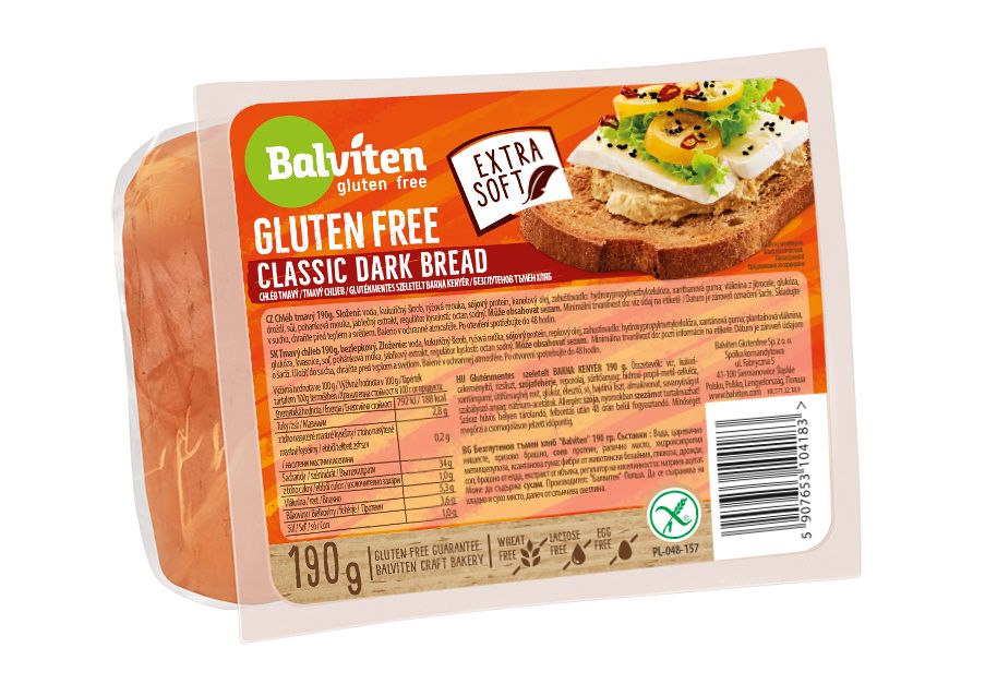 Balviten Classic Dark Bread bezlepkový krájený tmavý chléb 190 g Balviten