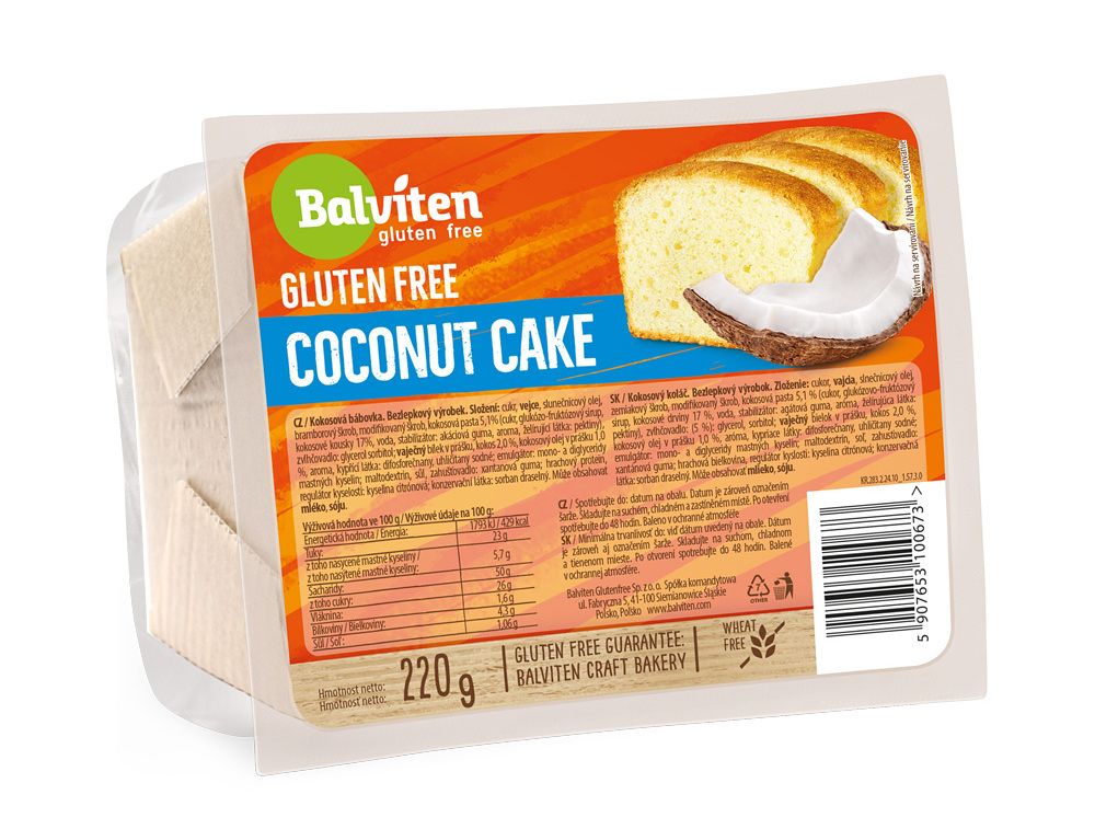 Balviten Coconut Cake bezlepkové pečivo s kokosem 220 g Balviten