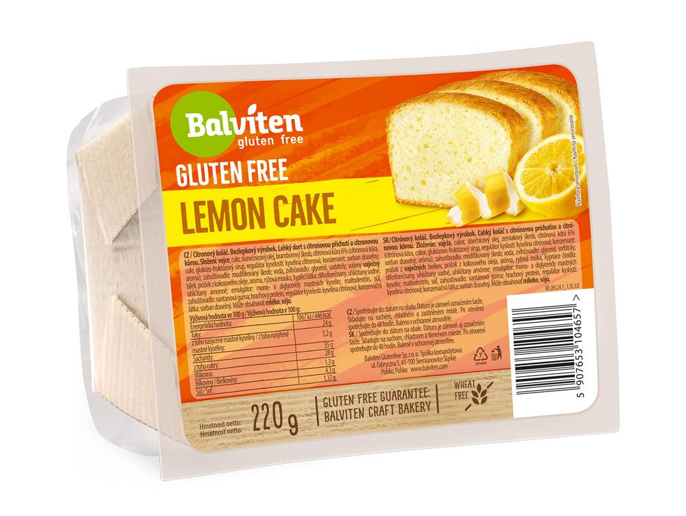 Balviten Lemon Cake bezlepkové pečivo s citronovou kůrou 220 g Balviten