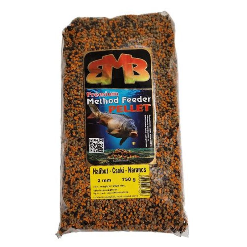 Buki MIX Premium Method Feeder pelety 2mm / 750g Halibut-čokoláda- pomeranč Buki