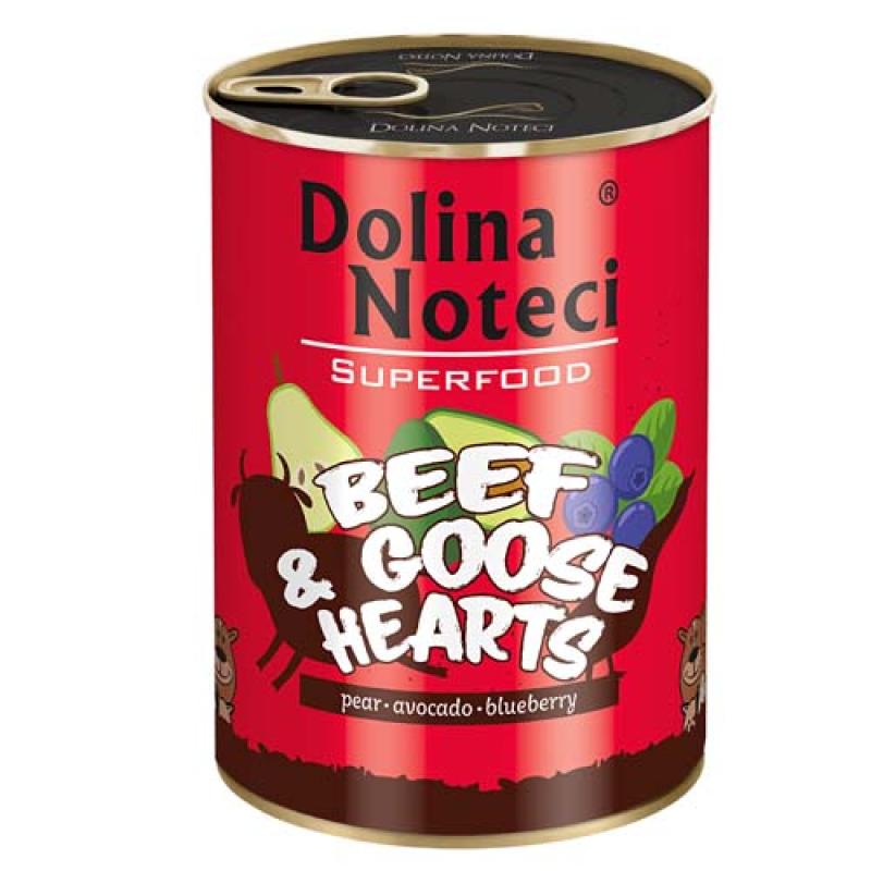 Dolina Noteci SUPERFOOD 400g hovězí a husí srdce pro psy 80% masa Dolina Noteci