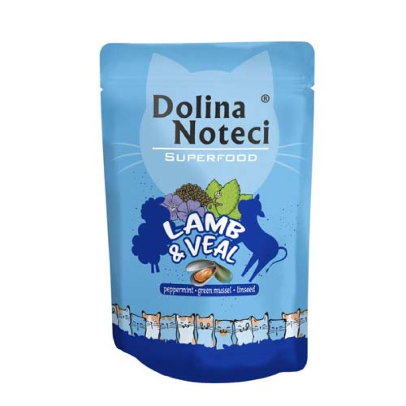 Dolina Noteci SUPERFOOD 85g jehněčí a telecí maso pro kočky 80% masa Dolina Noteci