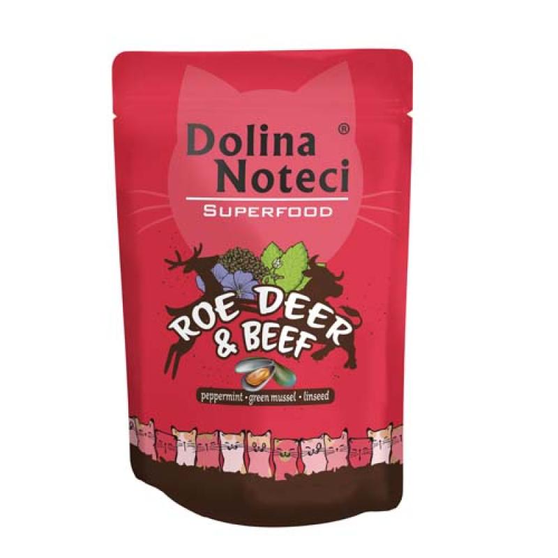 Dolina Noteci SUPERFOOD 85g srnčí a hovězí maso pro kočky 80% masa Dolina Noteci