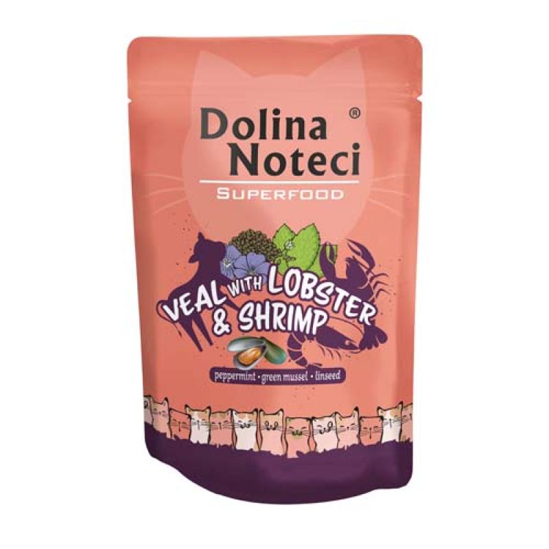 Dolina Noteci SUPERFOOD 85g telecí maso s humrem a krevetami pro kočky 80% masa Dolina Noteci