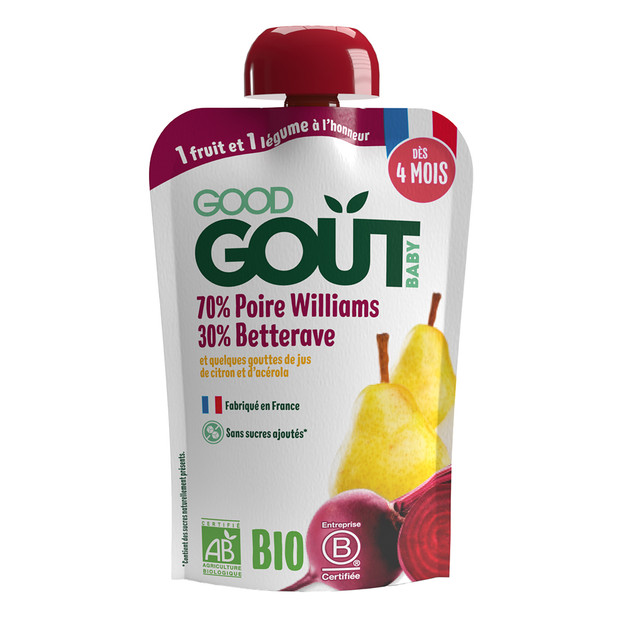 Good Gout BIO Hruška Williams s červenou řepou 4m+ kapsička 120 g Good Gout