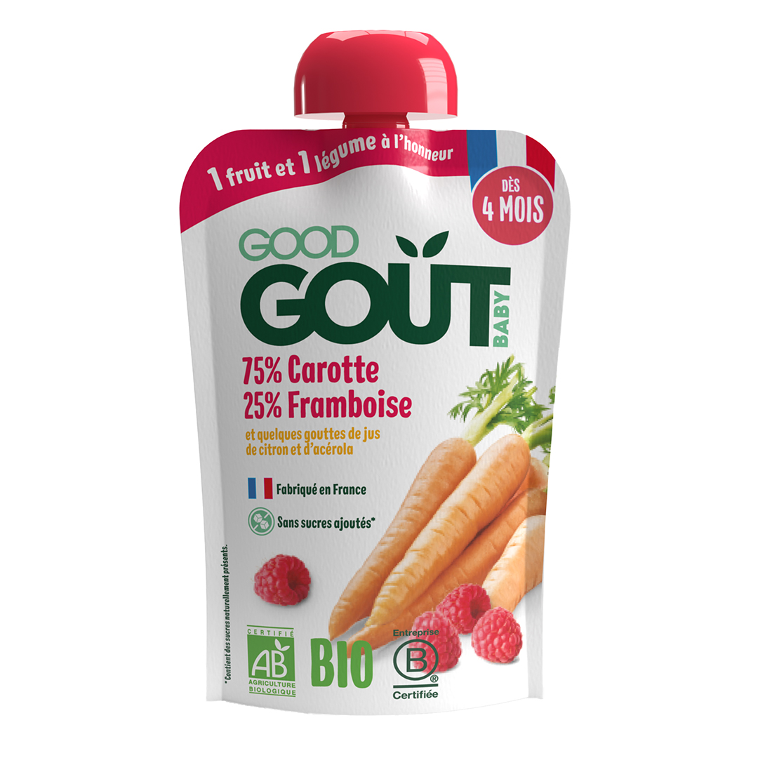 Good Gout BIO Mrkev s malinami 4m+ kapsička 120 g Good Gout