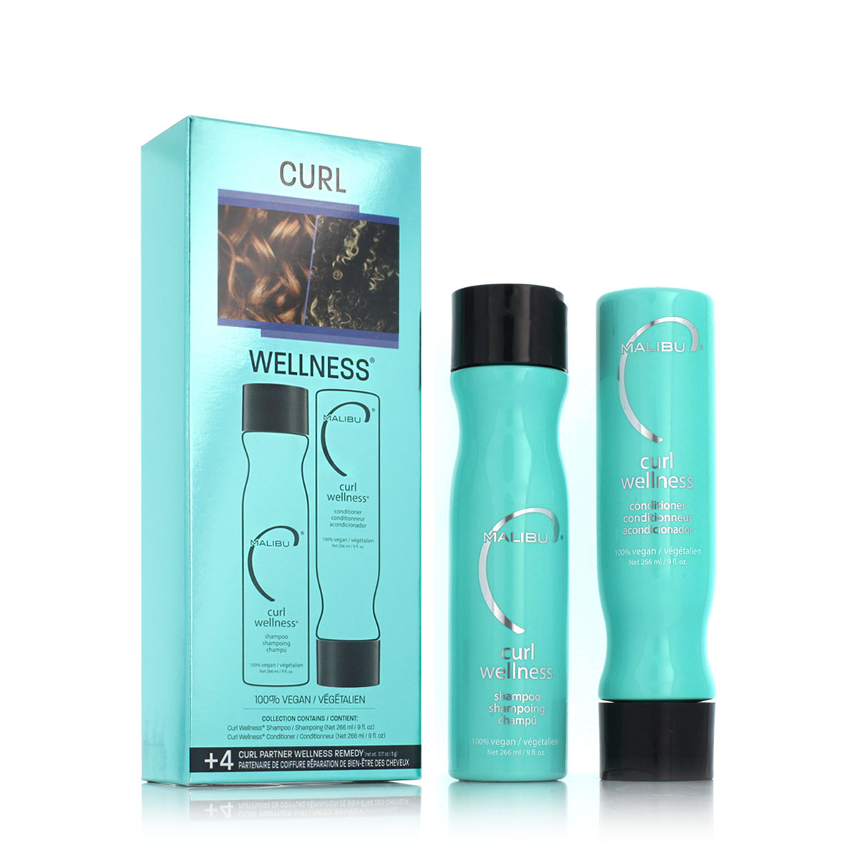 Malibu C Curl Wellness Collection Shampoo 266 ml + Conditioner 266 ml + sáček 4 x 5 g sáček 4 x 5 g Malibu C