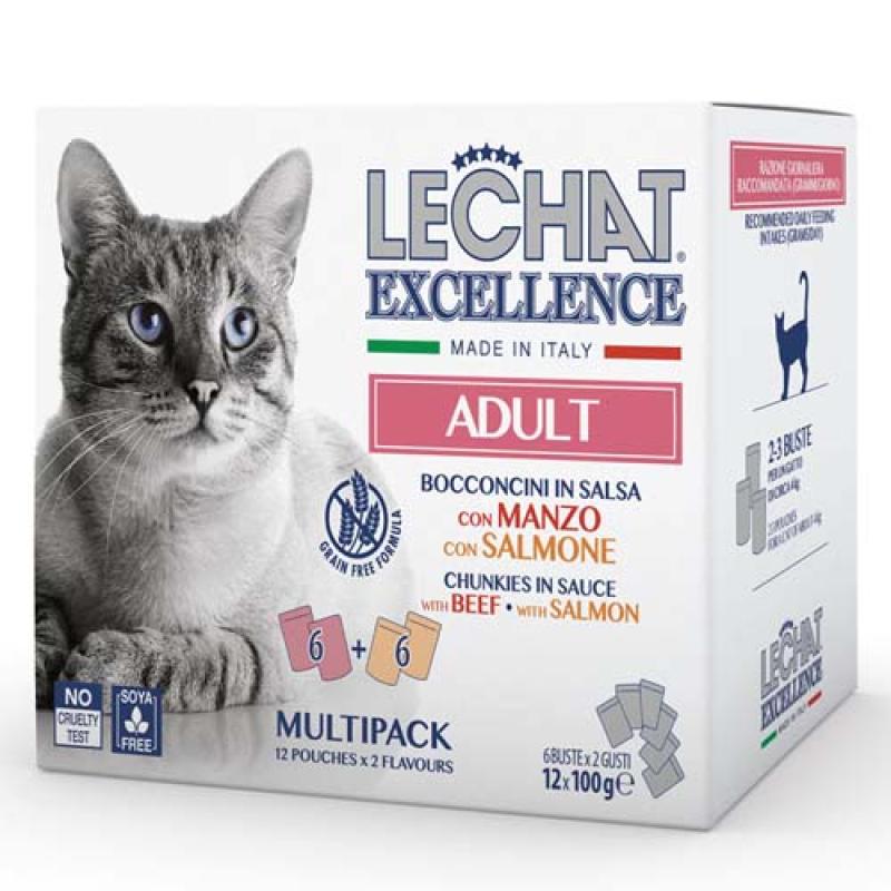 Monge LECHAT EXCELLENCE ADULT hovězí/losos multi pack 12x100g kapsička Monge