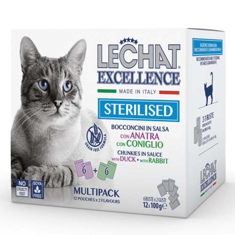 Monge LECHAT EXCELLENCE STERILIZED kachna/králík multi pack 12x100g kapsička Monge