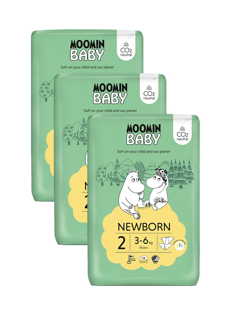 Moomin Baby 2 Newborn 3–6 kg měsíční balení eko plen 168 ks Moomin Baby