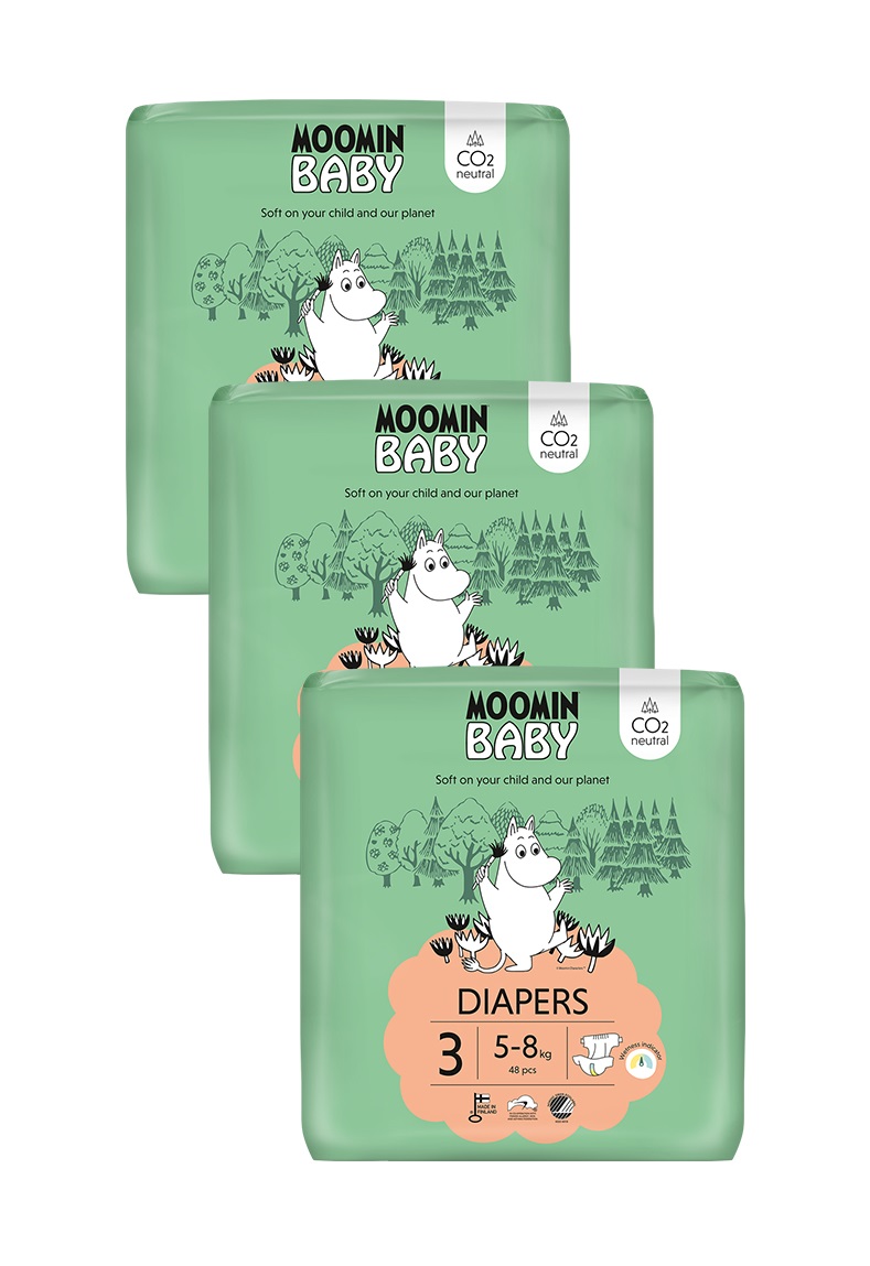 Moomin Baby 3 Midi 5–8 kg měsíční balení eko plen 144 ks Moomin Baby