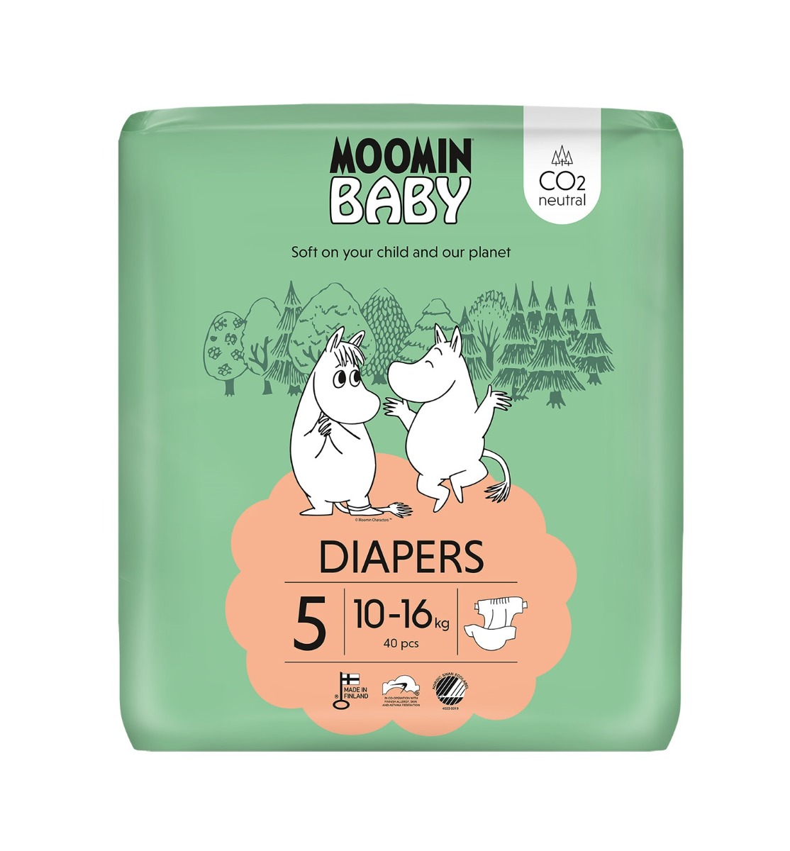 Moomin Baby 5 Maxi 10–16 kg eko pleny 40 ks Moomin Baby