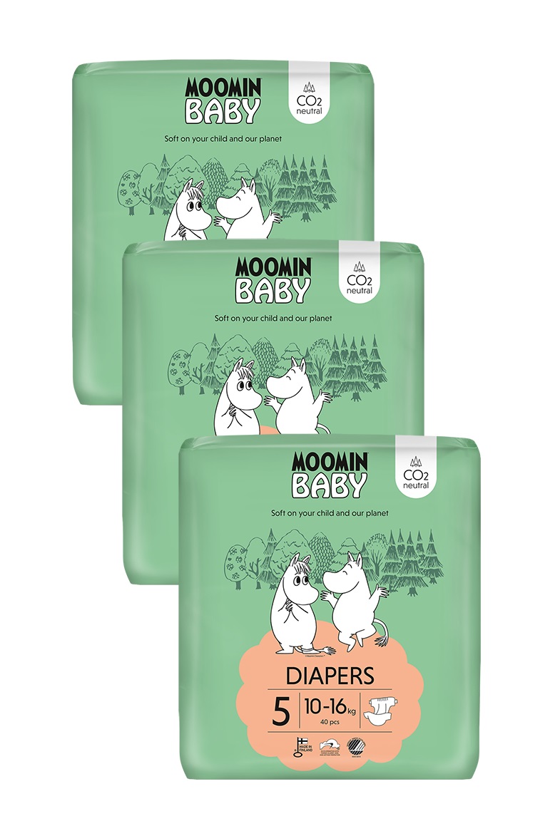 Moomin Baby 5 Maxi 10–16 kg měsíční balení eko plen 120 ks Moomin Baby