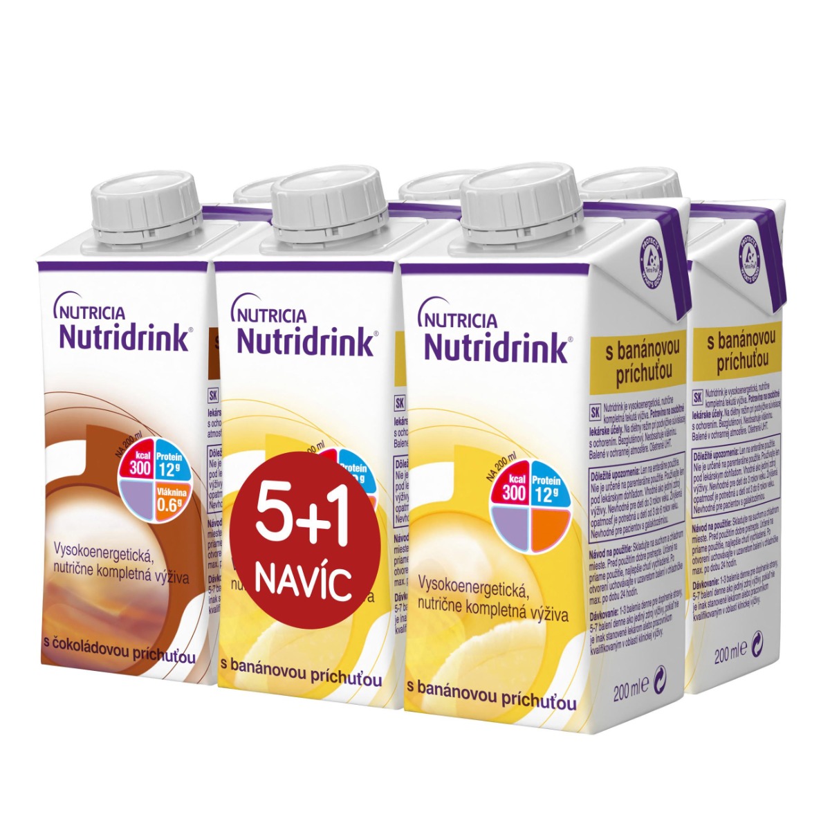 Nutridrink balíček 5+1 s příchutí čokoládovou a banánovou 6x200 ml Nutridrink