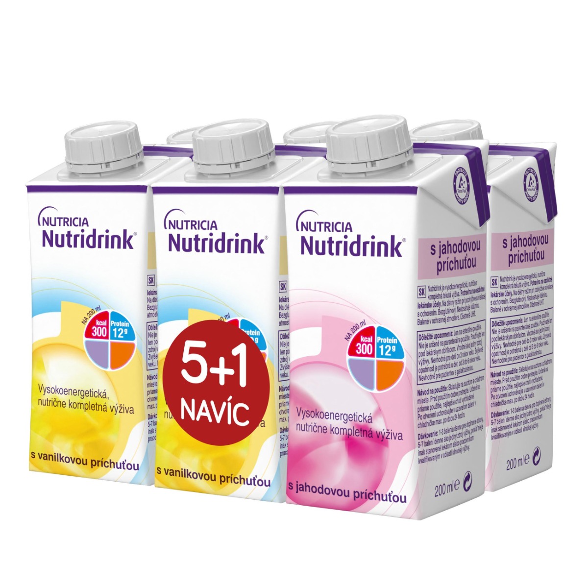 Nutridrink balíček 5+1 s příchutí vanilkovou a jahodovou 6x200 ml Nutridrink