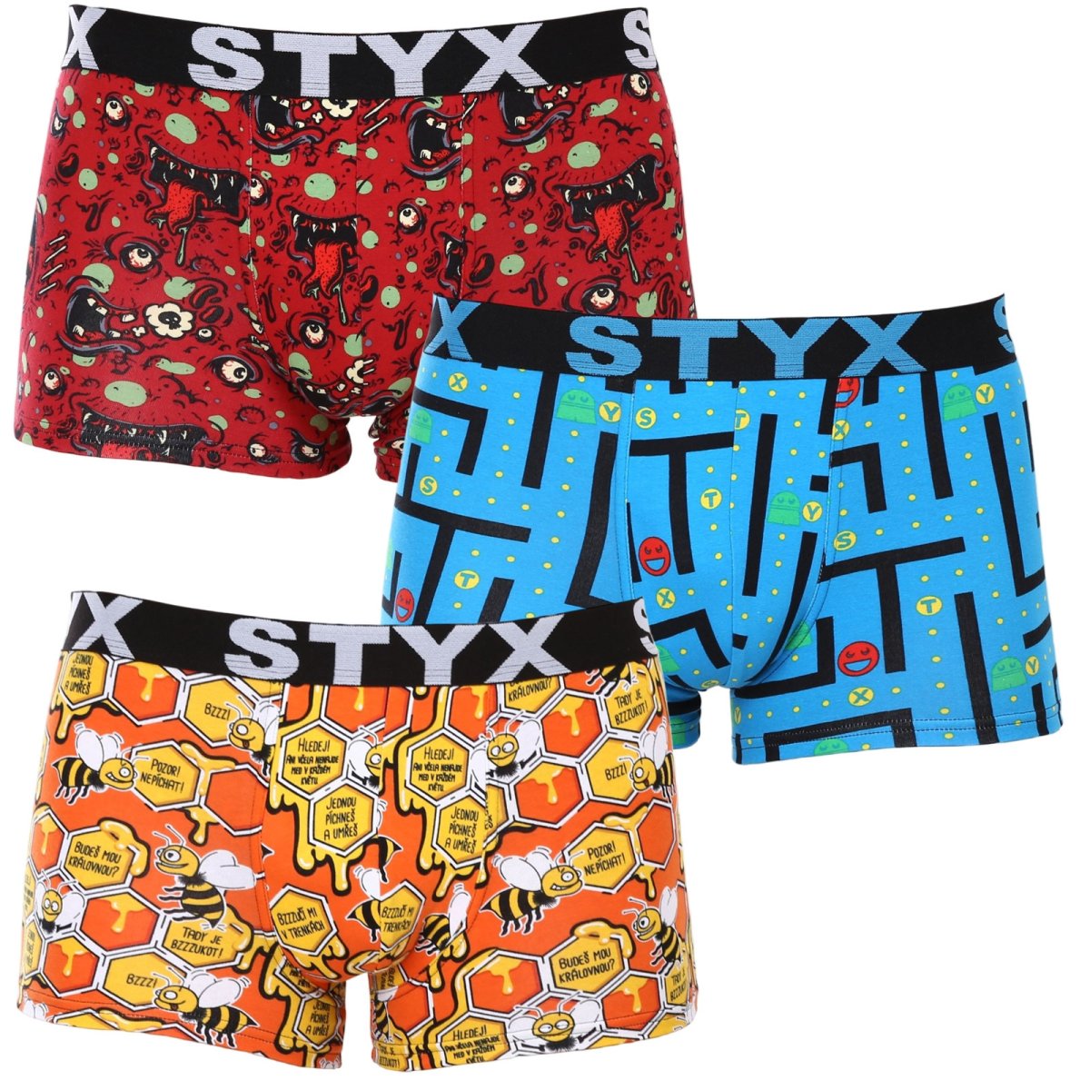 Styx 3PACK Pánské boxerky art sportovní guma nadrozměr (3R12914) 4XL Styx