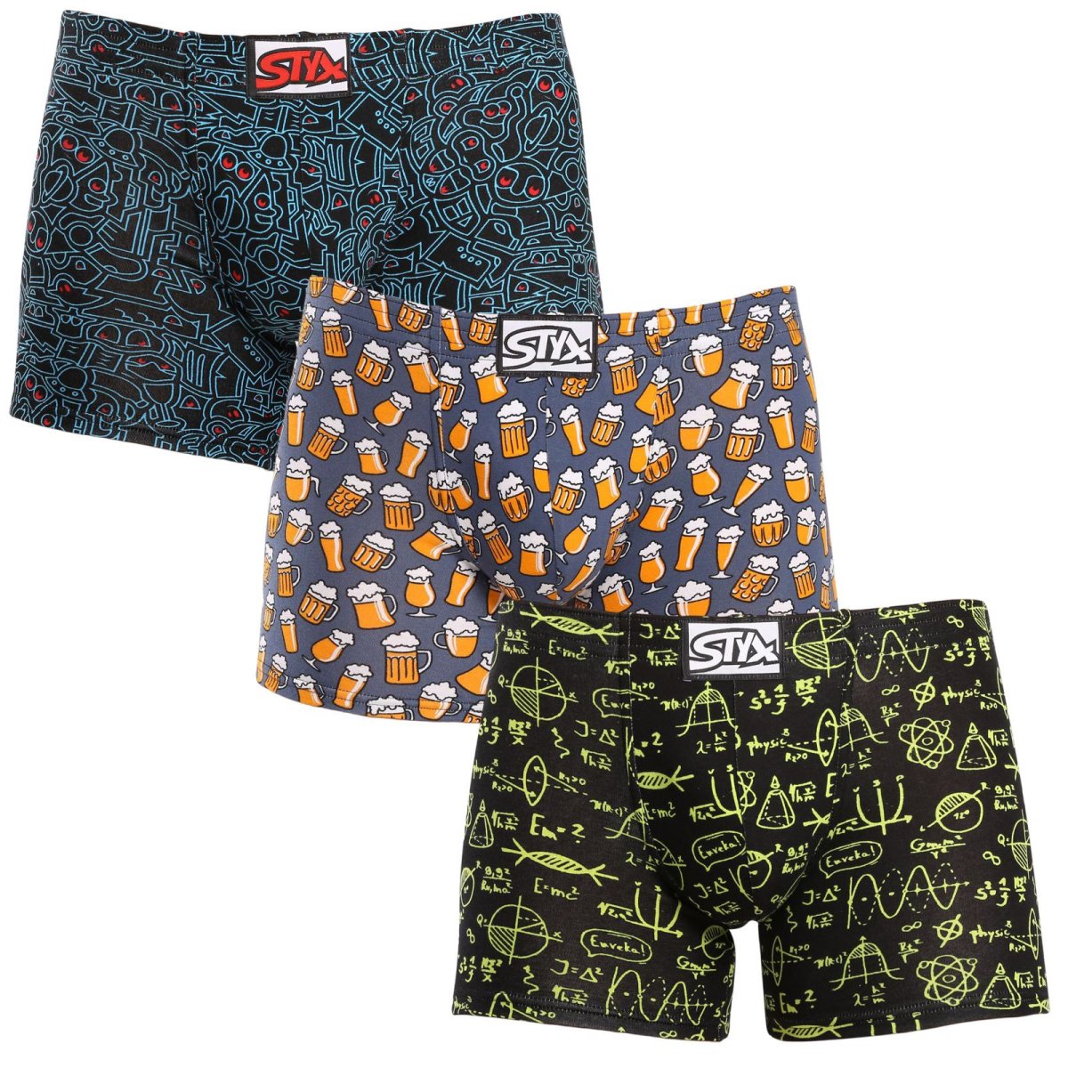 Styx 3PACK pánské boxerky long art klasická guma vícebarevné (3F12672) L Styx