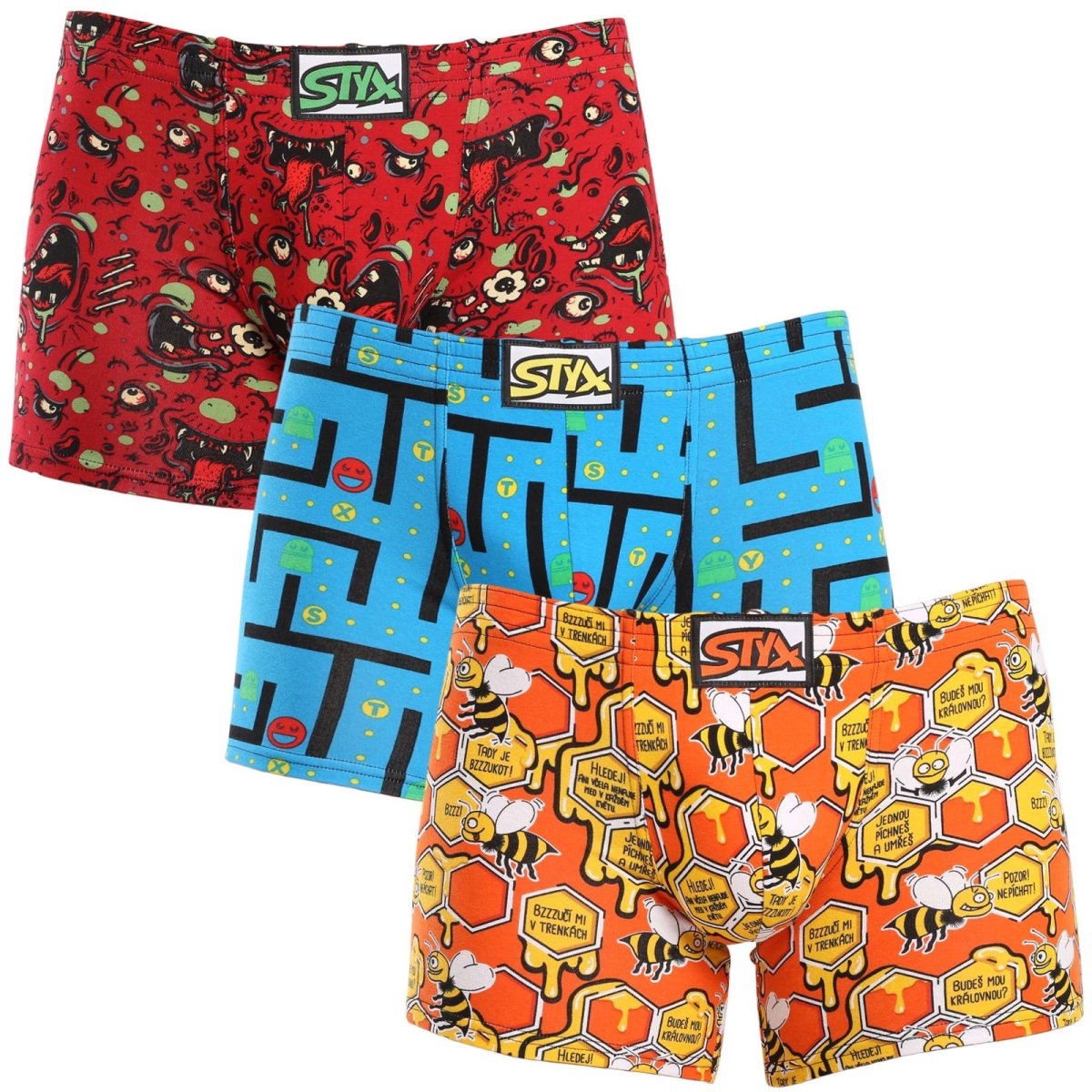 Styx 3PACK pánské boxerky long art klasická guma vícebarevné (3F12914) L Styx