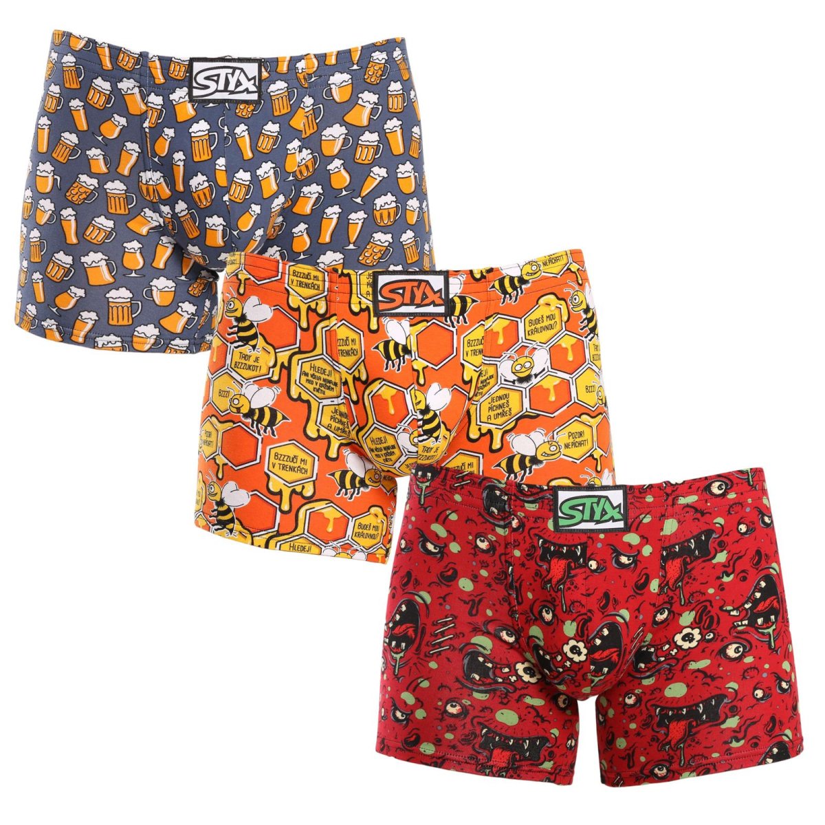 Styx 3PACK pánské boxerky long art klasická guma vícebarevné (3F13714) L Styx