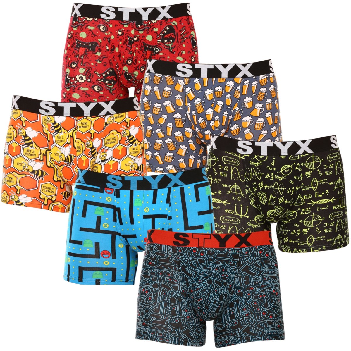 Styx 6PACK pánské boxerky long art sportovní guma vícebarevné (6U12697124) L Styx