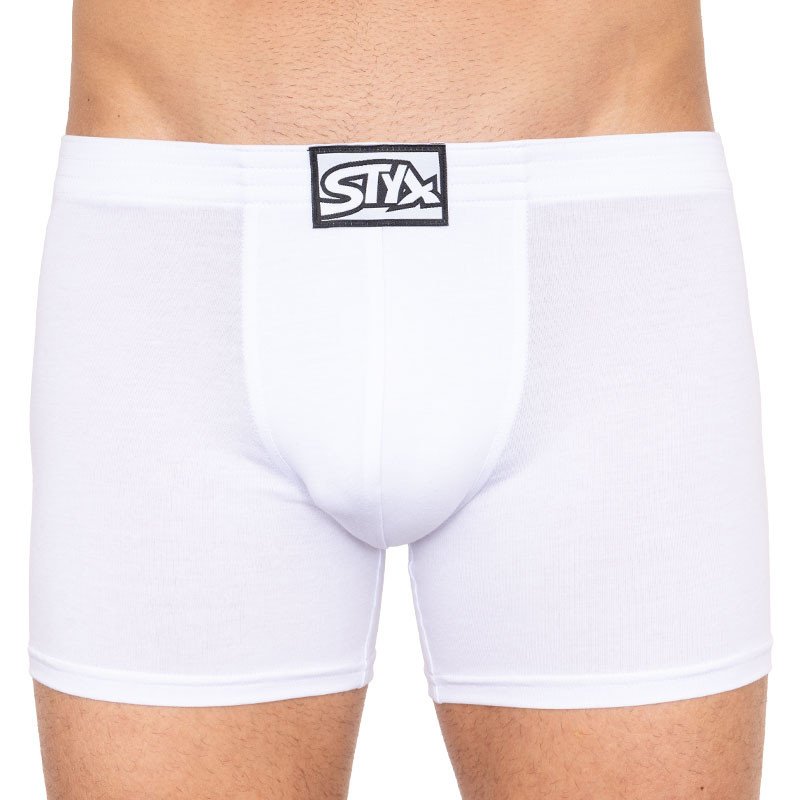 Styx Pánské boxerky long klasická guma bílé (F1061) L Styx