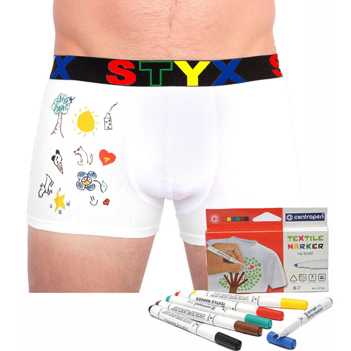 Styx Pánské boxerky sportovní guma bílé + fixy na textil (GF1061) S Styx