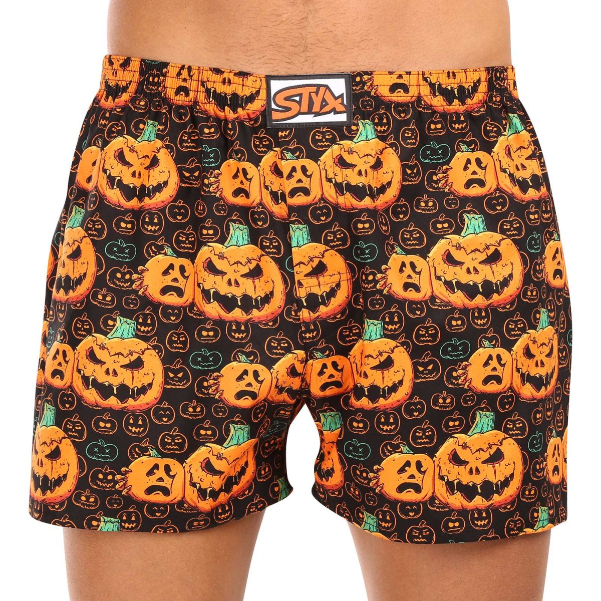 Styx Pánské trenky art klasická guma nadrozměr Halloween dýně (E1755) 3XL Styx