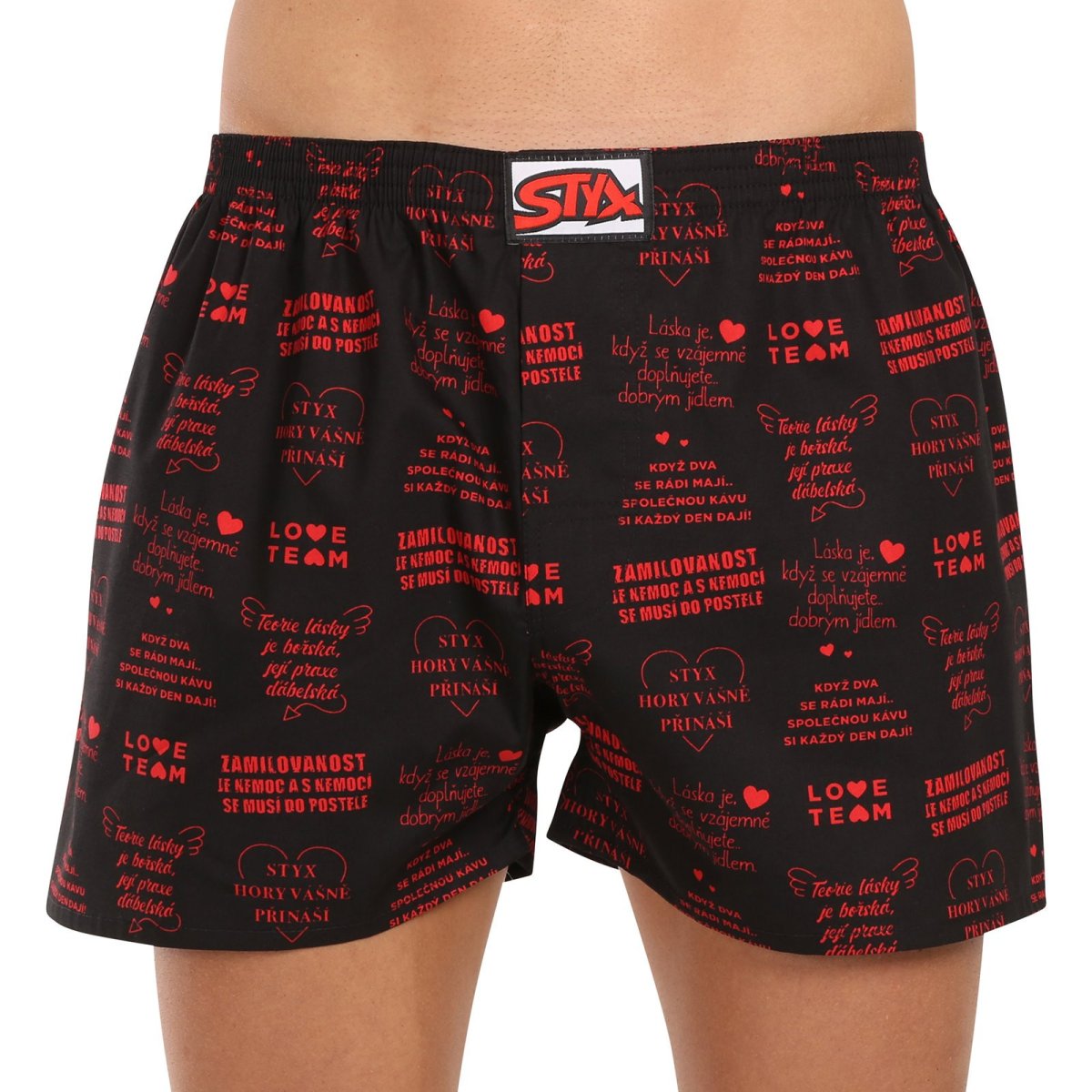 Styx Pánské trenky art klasická guma nadrozměr Valentýn texty (E1757) 3XL Styx