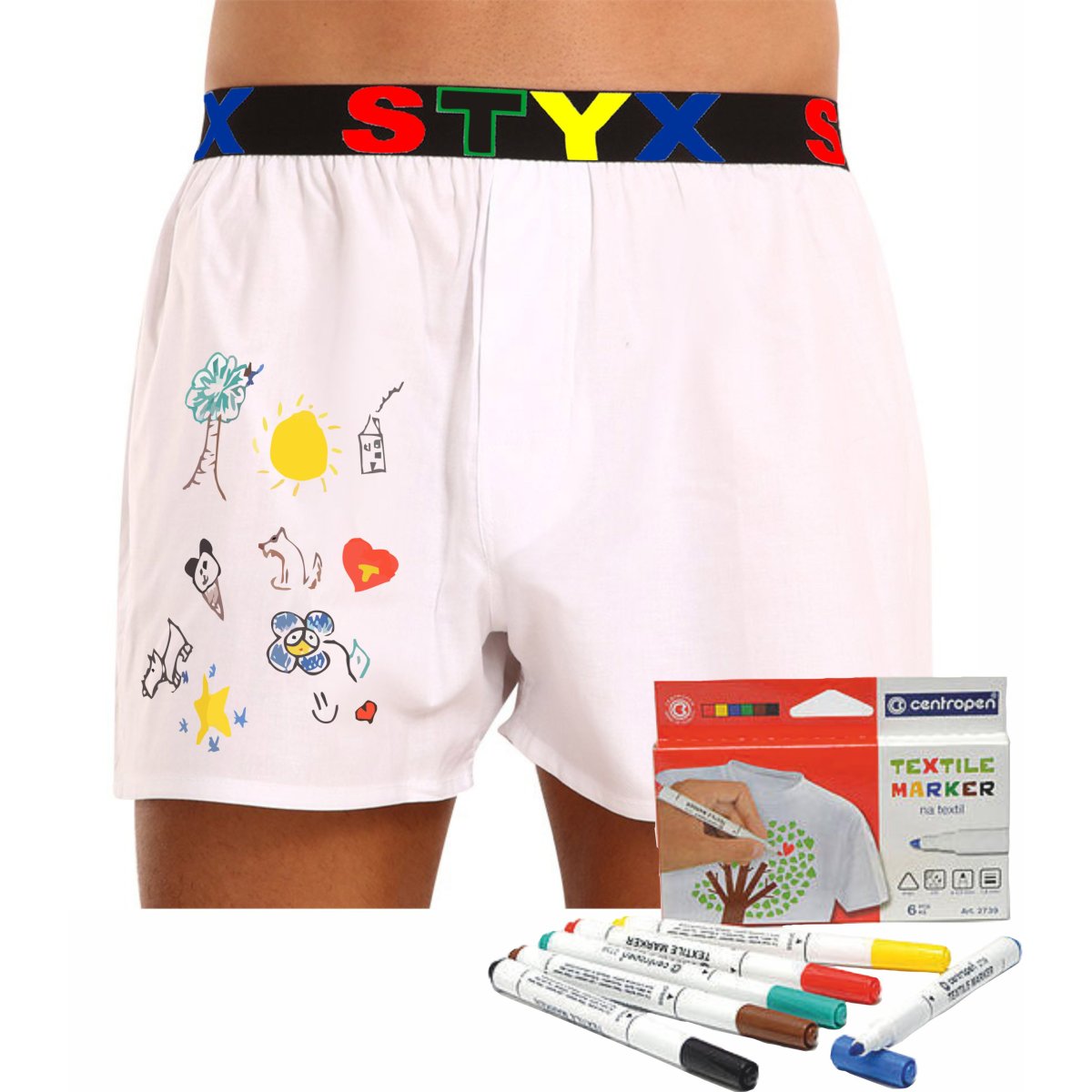 Styx Pánské trenky sportovní guma bílé + fixy na textil (BF1061) XXL Styx