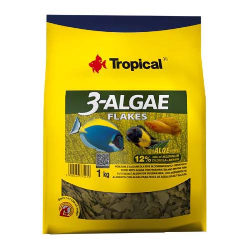 Tropical 3-Algae Flakes 1kg krmivo s řasami pro sladkovodní  a mořské ryby Tropical