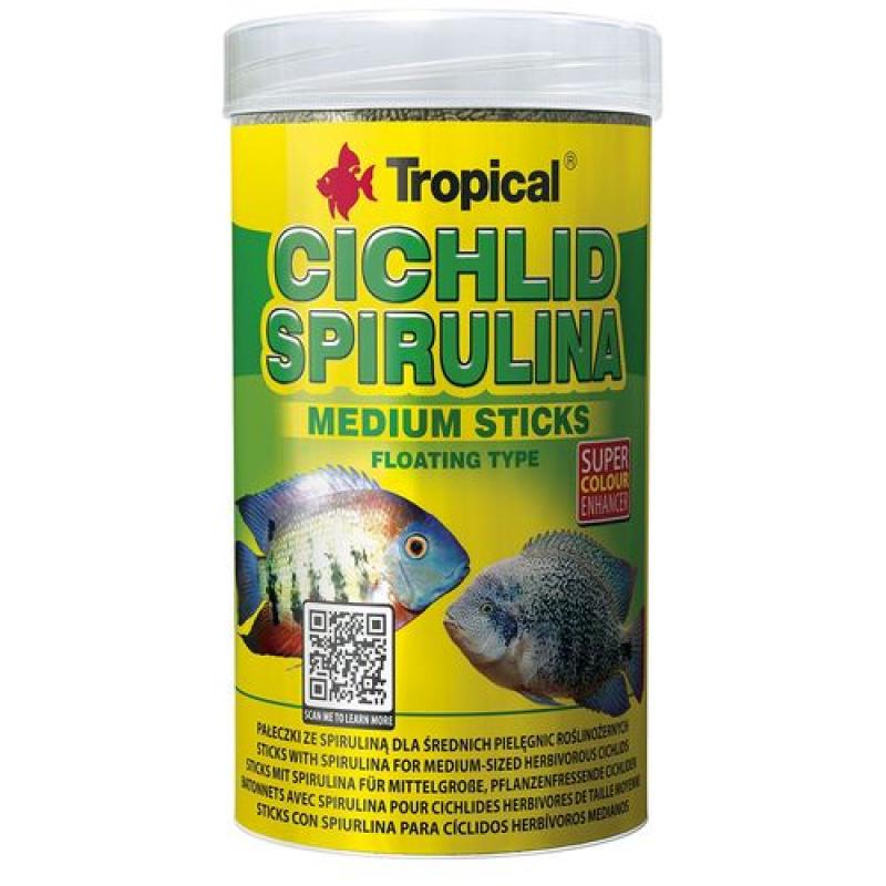 Tropical Cichlid Spirulina Medium Sticks 1000ml/360g krmivo ve formě plovoucích tyčine Tropical