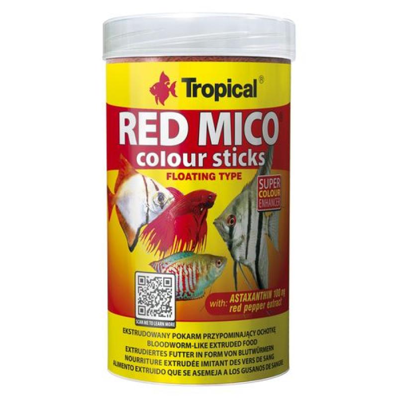 Tropical Red Mico Colour Sticks 250ml/80g krmivo pro masožravé a všežravé ryby Tropical