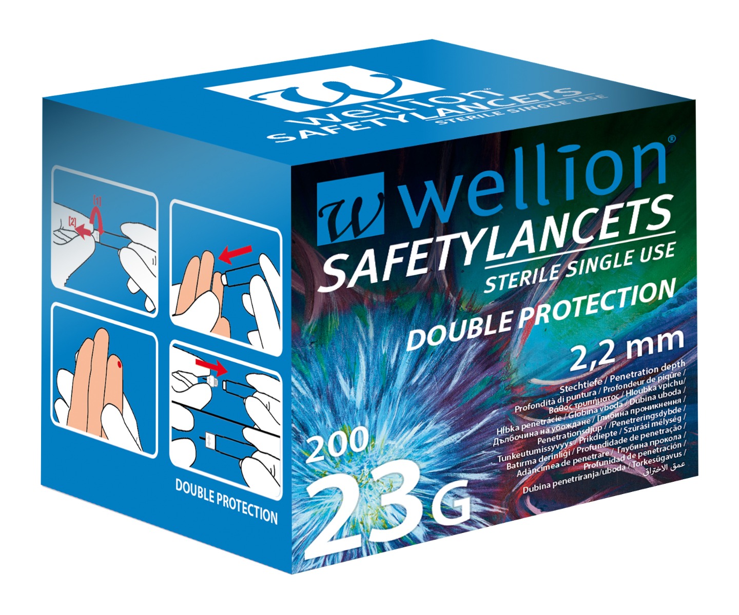 Wellion Safety Lancets 23G jehly jednorázové 200 ks Wellion