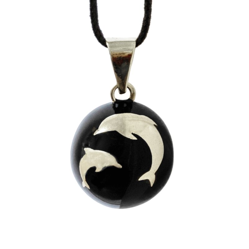 Bola těhotenská rolnička ESSENTIALS Black with Silver Dolphins Bola