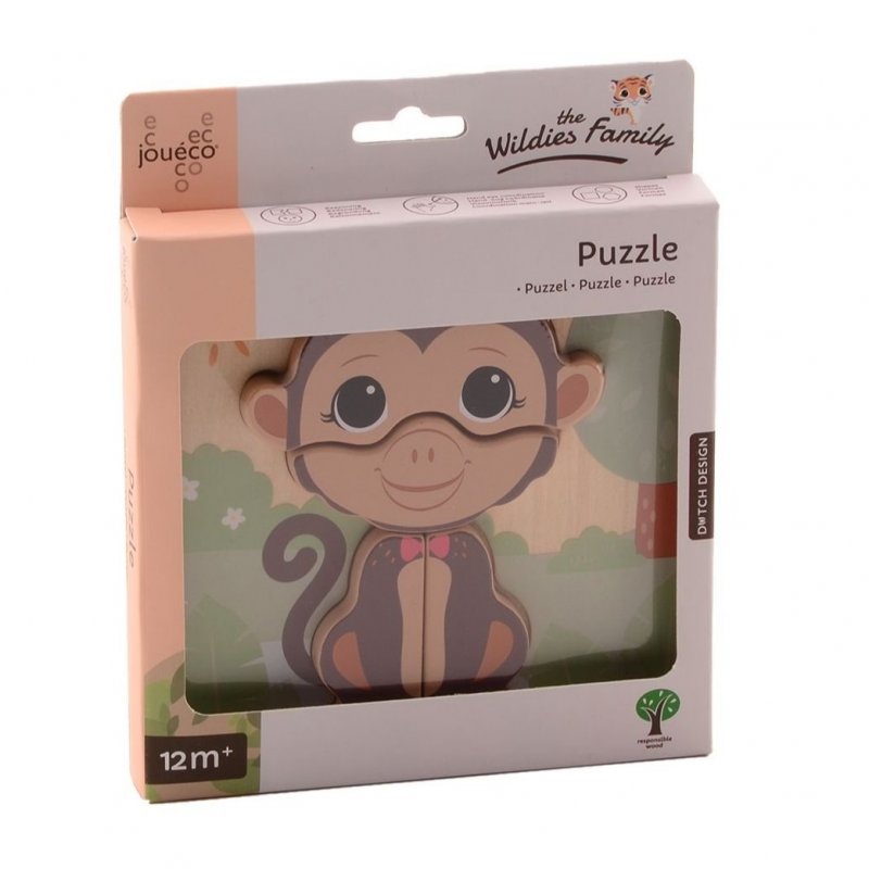 Jouéco the Wildies Family dřevěné mini puzzle Monkey 12m+ Jouéco