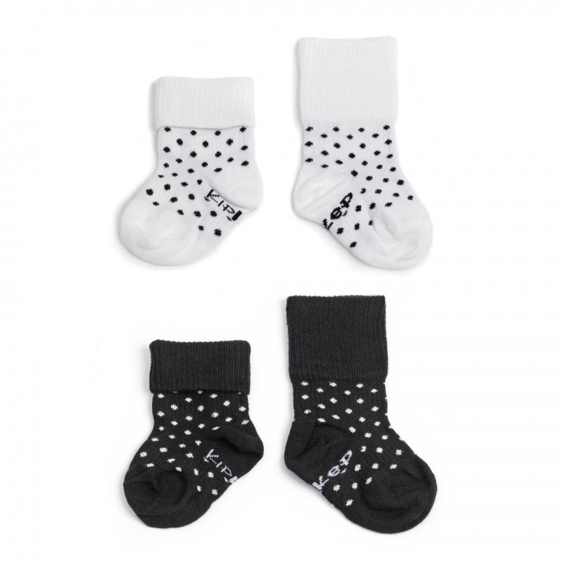 KipKep dětské ponožky Stay-on-Socks 0-6m 2páry Black&White Dots KipKep