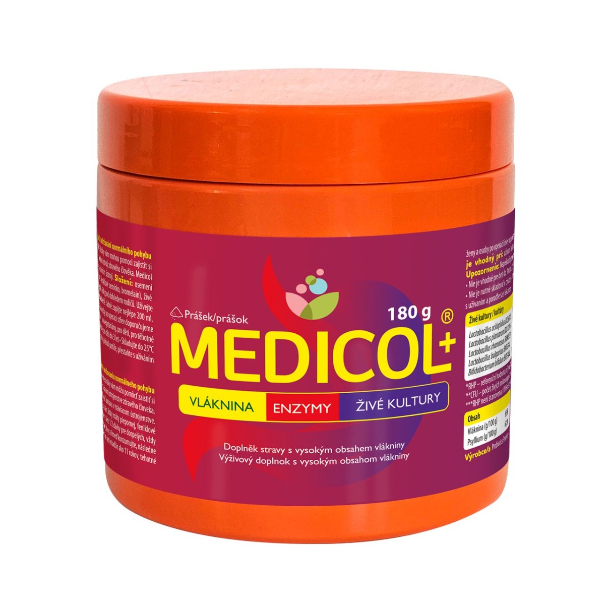 Medicol Plus Vláknina + enzymy + živé kultury 180 g Medicol