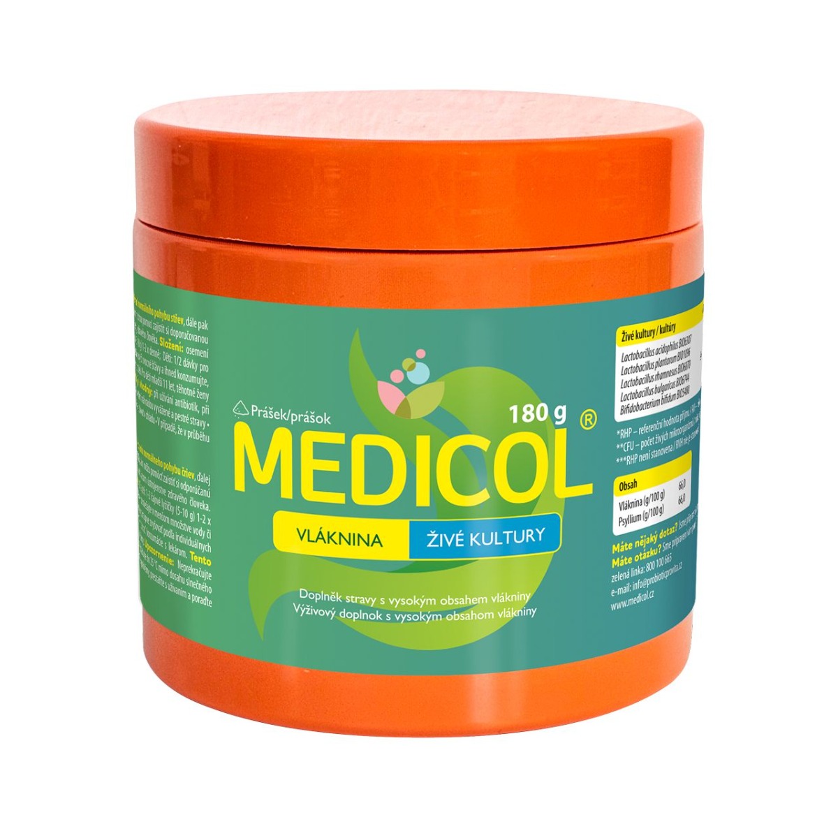 Medicol Vláknina + živé kultury 180 g Medicol