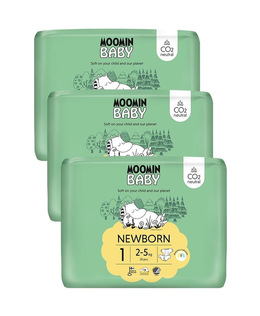 Moomin Baby 1 Newborn 2–5 kg měsíční balení eko plen 75 ks Moomin Baby