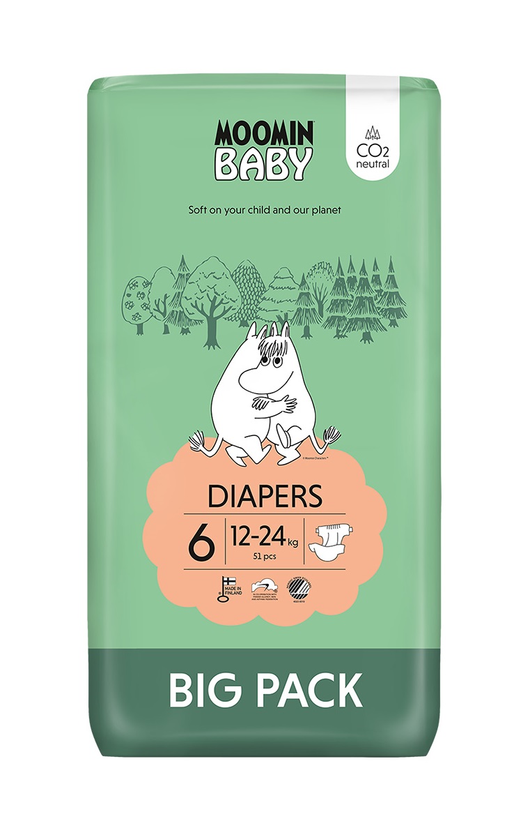 Moomin Baby 6 Maxi 12–24 kg eko pleny 51 ks Moomin Baby