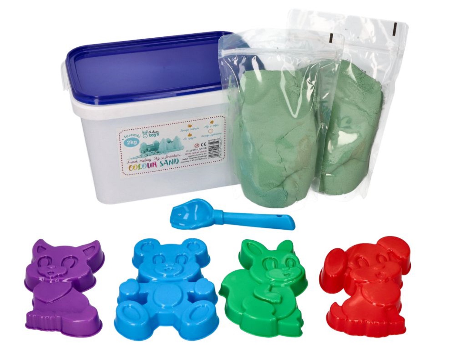 Adam Toys Kinetický písek - mátový - 2kg + formičky zvířátka zdarma Adam Toys